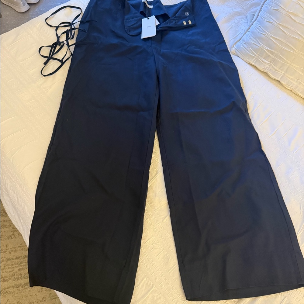Onia Navy Paperbag Wide-Leg Trousers